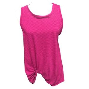 Zella womens med front knot pink fuchsia striped tank Athleisure cotton sporty